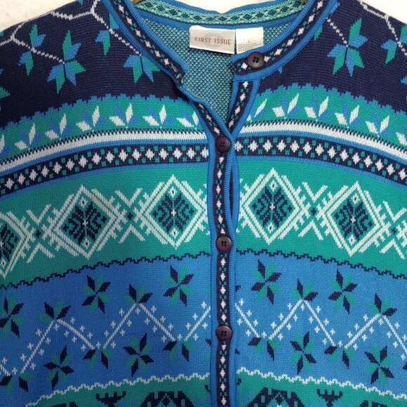 Vintage First Issue Womens L Button Up Sweater Cardigan Aztec Southwest Cotton - Picture 10 of 16